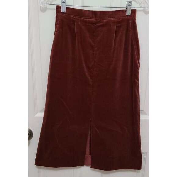 Vtg 70s Bronson of California Midi Skirt Rust Red Velvet Cottagecore Folk Sz 5/6 - Picture 1 of 12